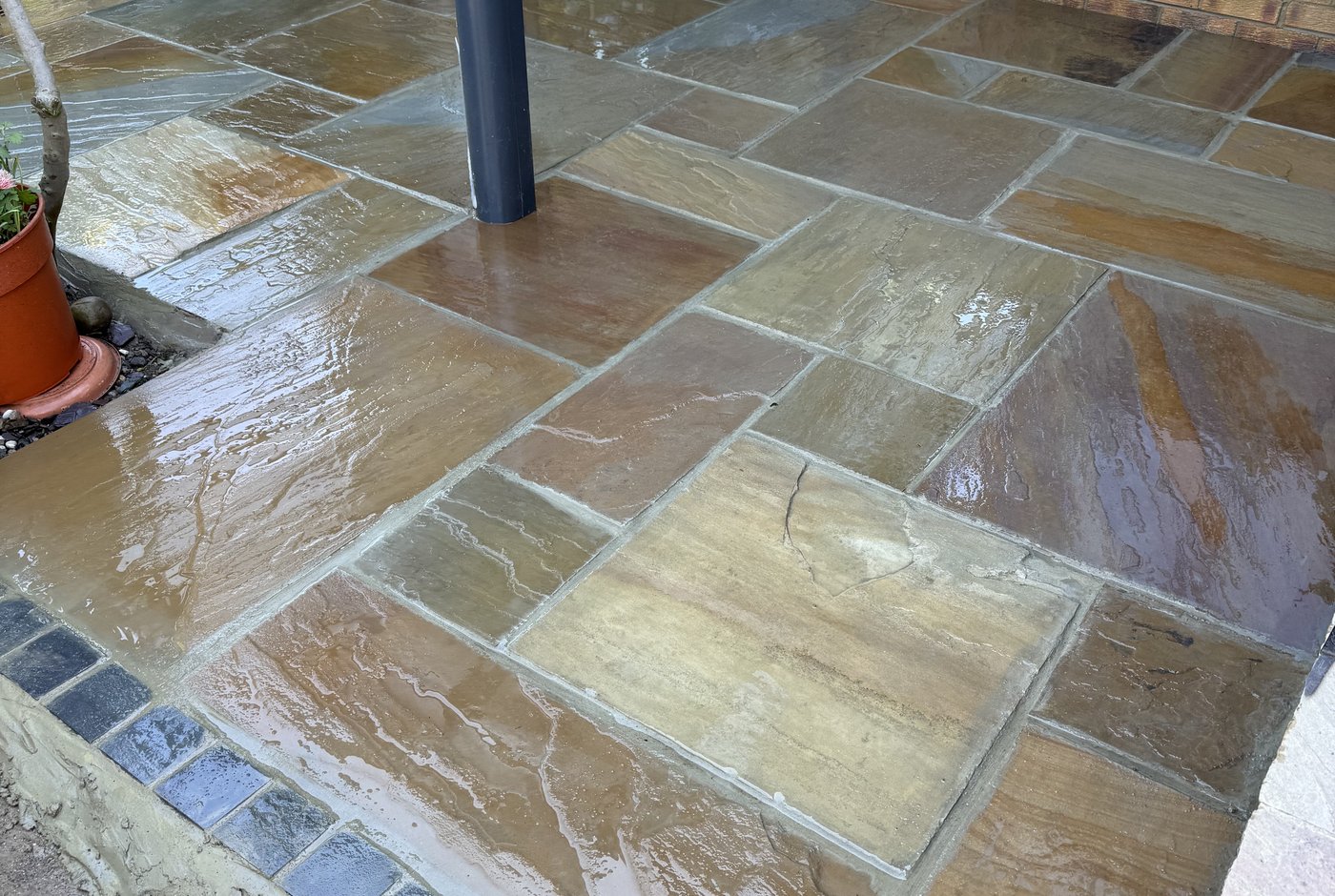 Freshly pointed sandstone patio Harrogate