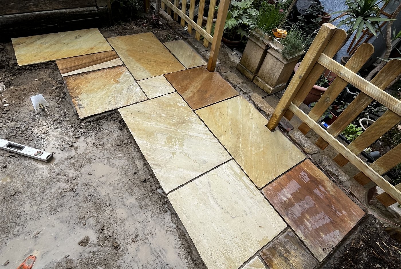 Sandstone steps with picket fencing Knaresborough
